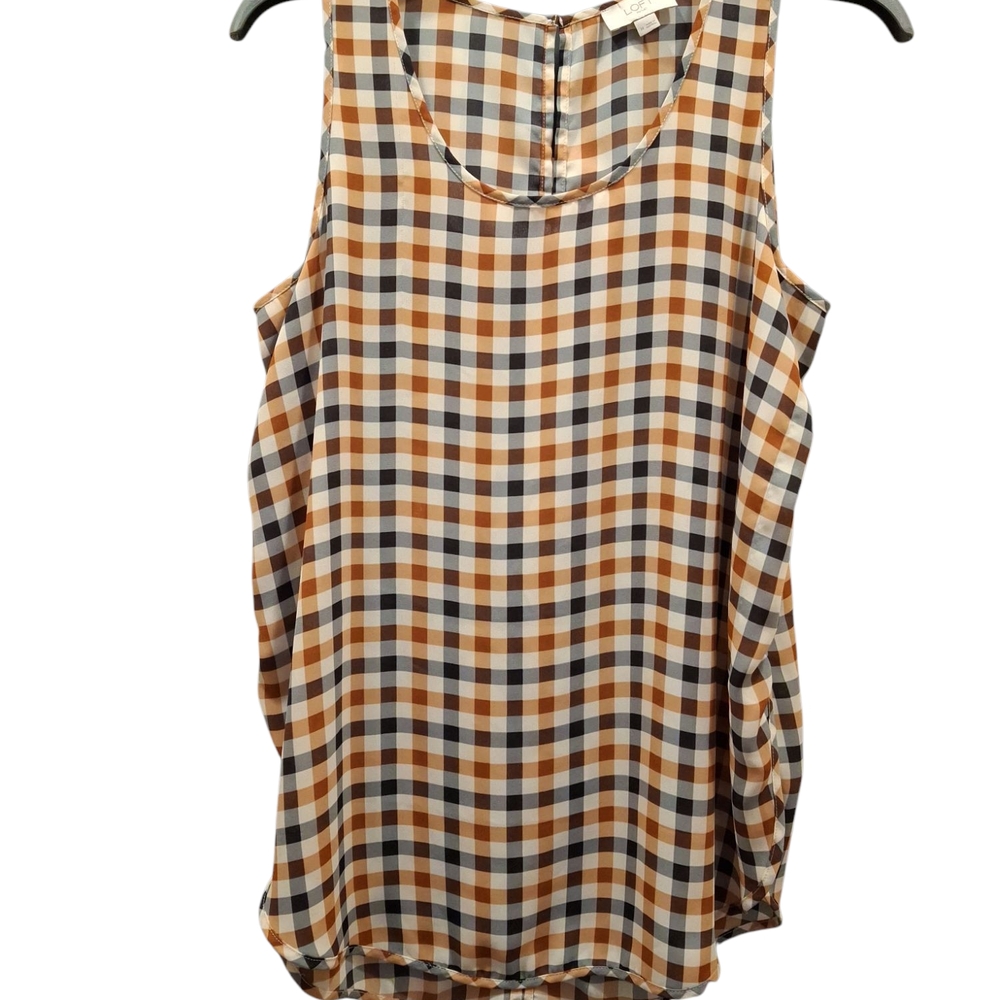 "The Loft" Checkered Sleeveless Top - Brown and White. Sz.M 100% polyester....